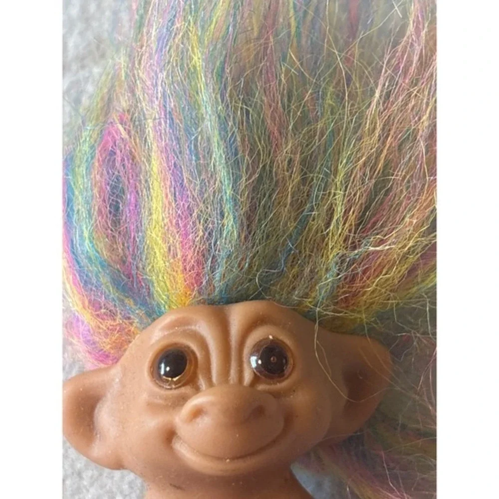 Vintage Bright of America Troll Doll Multi Color Neon Hair 3 Inch Toy Figure